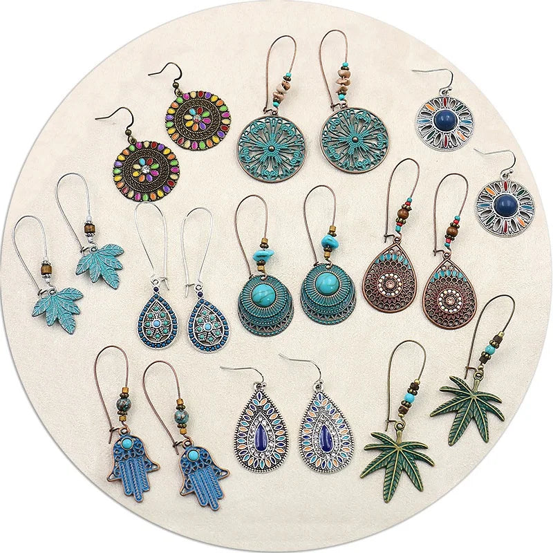 Bohemian Vintage Dangle Earring Set - Retro Boho Drop Earrings