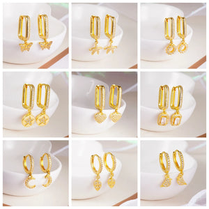 10 Pairs CZ Geometric Moon Heart Earrings