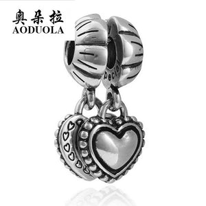 10 Pairs Double Hearts Dangles Silver Plated Charms DIY Accessory