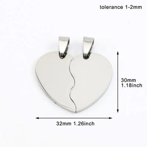 10 Pairs Split Heart Stainless Steel Charm Pendant 2 Half Heart Tag Pendants
