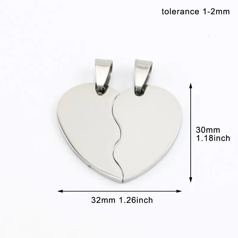 10 Pairs Split Heart Stainless Steel Charm Pendant 2 Half Heart Tag Pendants