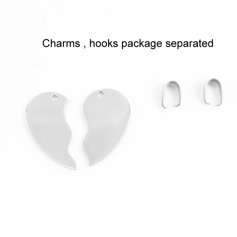 10 Pairs Split Heart Stainless Steel Charm Pendant 2 Half Heart Tag Pendants