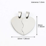 10 Pairs Split Heart Stainless Steel Charm Pendant 2 Half Heart Tag Pendants