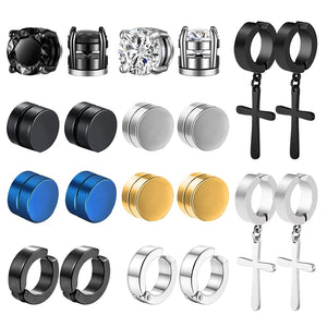 10 Pairs Magnetic Stud Earrings CZ Cross Dangle