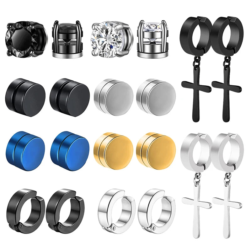 10 Pairs Magnetic Stud Earrings CZ Cross Dangle
