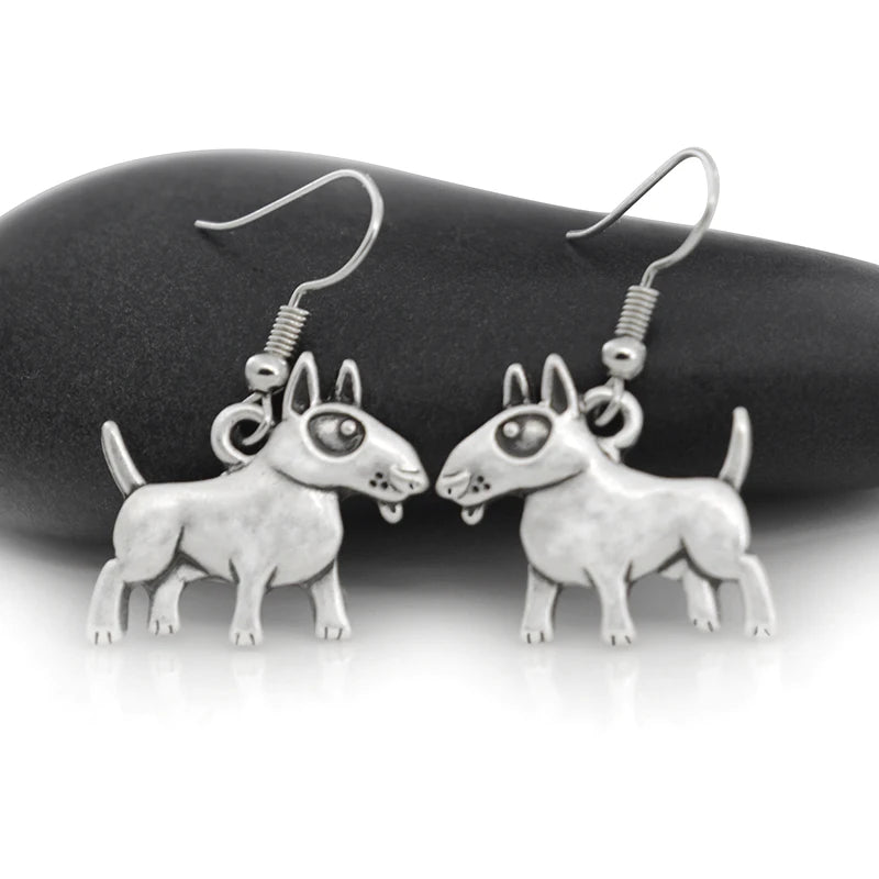 10 Pairs Bull Terrier Dog Dangle Earrings, Retro Cartoon Pet Jewelry for Women