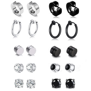 10 Pairs Magnetic Stud Earrings CZ Magnet Steel Hoop Earrings
