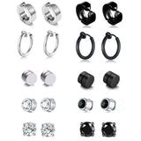 10 Pairs Magnetic Stud Earrings CZ Magnet Steel Hoop Earrings