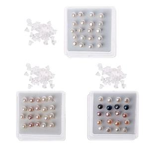 10 Pairs 6MM Pink Freshwater Pearl Stud Earrings Women, Round Shape