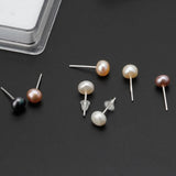 10 Pairs 6MM Pink Freshwater Pearl Stud Earrings Women, Round Shape