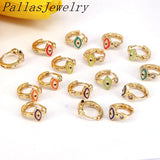 10 Pairs CZ Eye Earrings, Plated Round Eye Earrings, Enamel Charm Earrings