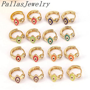 10 Pairs CZ Eye Earrings, Plated Round Eye Earrings, Enamel Charm Earrings