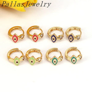 10 Pairs CZ Eye Earrings, Plated Round Eye Earrings, Enamel Charm Earrings