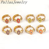 10 Pairs CZ Eye Earrings, Plated Round Eye Earrings, Enamel Charm Earrings