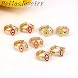10 Pairs CZ Eye Earrings, Plated Round Eye Earrings, Enamel Charm Earrings