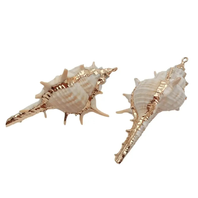 10 Pcs Natural Conch Spiral Shell 31x63mm Plated Pendant DIY