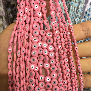 10 Pcs 5x10mm Pink MOP Shell Evil Eye Beads DIY Jewelry