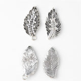 10 Pcs Antique Silver Leaf Charms Pendant Metal Rhinestone DIY Jewelry Making