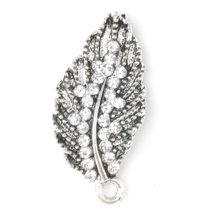 10 Pcs Antique Silver Leaf Charms Pendant Metal Rhinestone DIY Jewelry Making