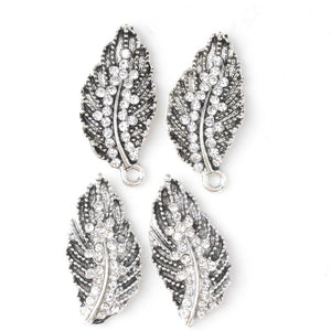 10 Pcs Antique Silver Leaf Charms Pendant Metal Rhinestone DIY Jewelry Making