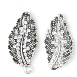 10 Pcs Antique Silver Leaf Charms Pendant Metal Rhinestone DIY Jewelry Making