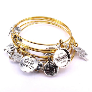 10 Pcs Bangle Set with Bottle Cap Letters Charm Bracelets for Women