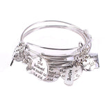 10 Pcs Hope Love Faith Charm Bracelets - Silver Adjustable Bangles