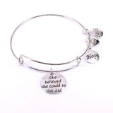 10 Pcs Hope Love Faith Charm Bracelets - Silver Adjustable Bangles