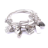 10 Pcs Hope Love Faith Charm Bracelets - Silver Adjustable Bangles