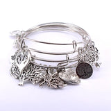 Life Tree Charm Bracelets & Silver Bangles Set for Women Cuff Jewelry