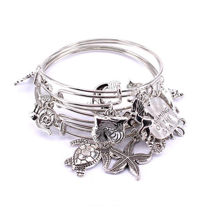 10 Pcs Sea Life Charm Bangles 4 Colors Women Cuff Jewelry