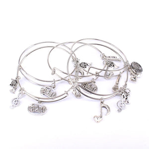 10 Pcs Bangle Set Musical Note Charm Bracelets for Women Cuff Jewelry
