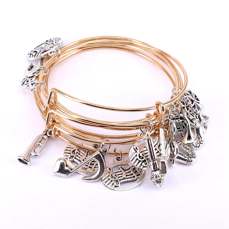 10 Pcs Bangle Set Musical Note Charm Bracelets for Women Cuff Jewelry