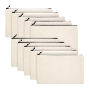 10 Pcs Canvas Pen Case Blank DIY Craft Bags - Cotton Cosmetic Travel Bag