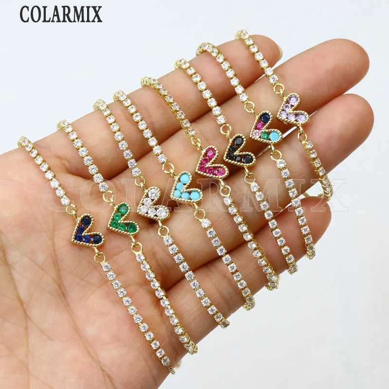 10 Pcs Tennis Chain Heart Bracelet Women Jewelry Gift