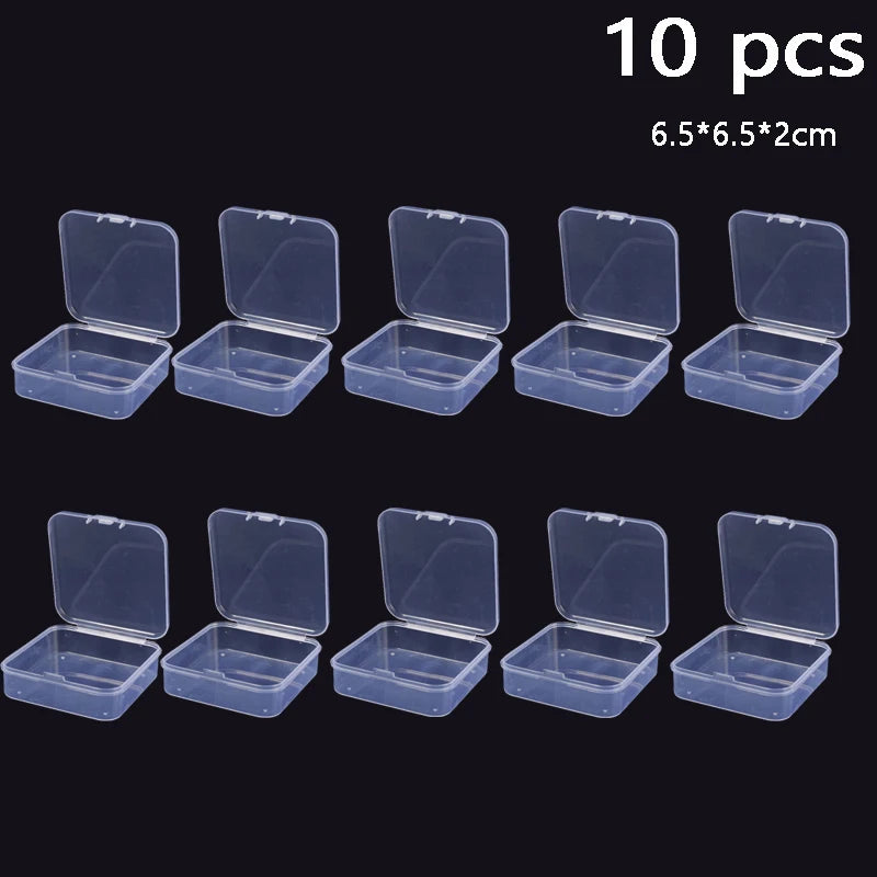 10 Pcs Clear Storage Container Plastic Boxes Hinged Lid Jewelry Crafts