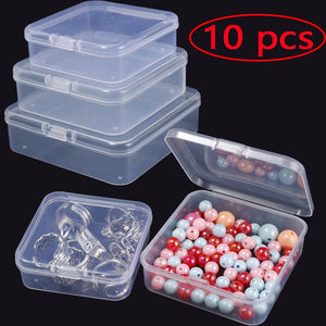10 Pcs Clear Storage Container Plastic Boxes Hinged Lid Jewelry Crafts