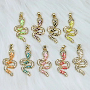 10 Pcs Enamel Snake Zirconia Charms Necklace Accessories