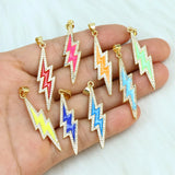 10 Pcs Enamel Lightning Pave Zirconia Charms Pendant Necklace 60344