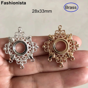 10 Pcs Silver Filigree Brass Earring Clasps 3 Holes 28x33mm DIY Jewelry