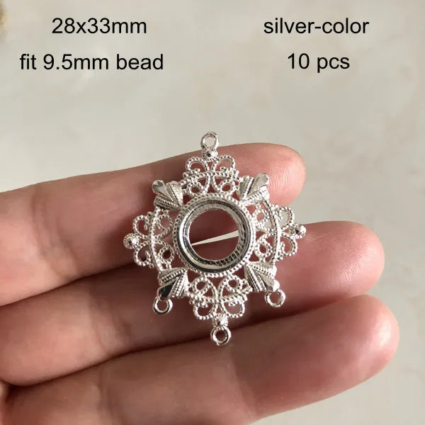 10 Pcs Silver Filigree Brass Earring Clasps 3 Holes 28x33mm DIY Jewelry