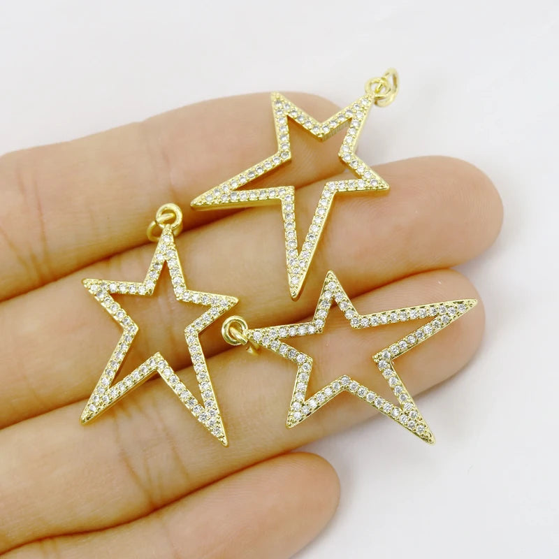 10 Pcs Zircon Star Jewelry Making Pendant Accessory
