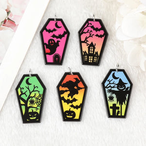 10 Pcs Halloween Charms Acrylic Coffin Ghost Bat Pendant DIY Jewelry Making