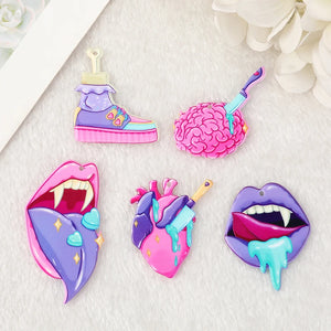 10 Pcs Halloween Charms Brain Heart Mouth Flatback Acrylic Jewelry Findings