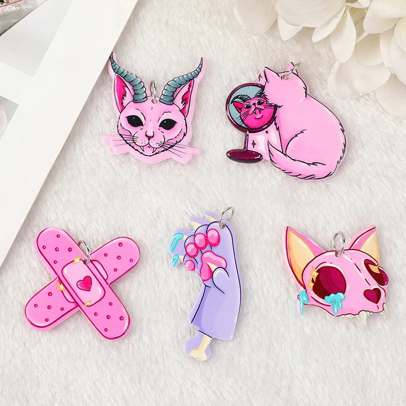 10 Pcs Halloween Charms Cat Bandage Acrylic Jewlery Findings