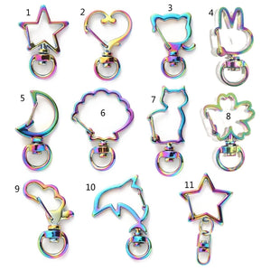 10 Pcs Rainbow Heart Star Keychain Snap Hook Clasp DIY Craft Bag Jean