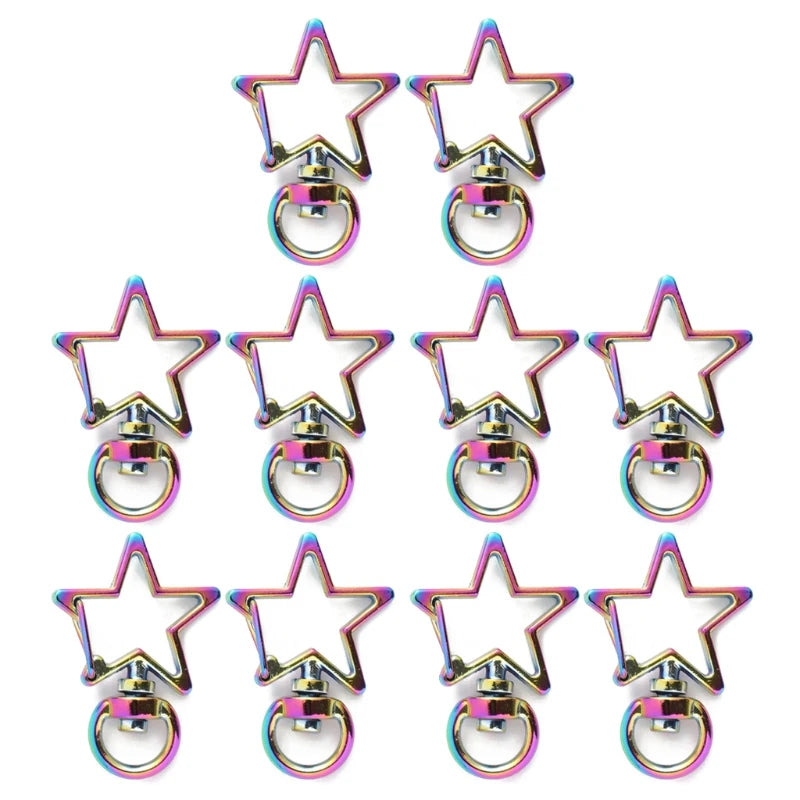 10 Pcs Rainbow Heart Star Keychain Snap Hook Clasp DIY Craft Bag Jean