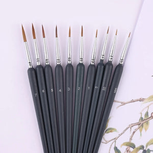 10 Pcs Wolf Hair Detail Art Liner Painting Brush Set