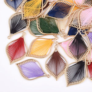 10 Pcs Leaf Woven Pendants Cotton Thread Braided Charms DIY Jewelry Making