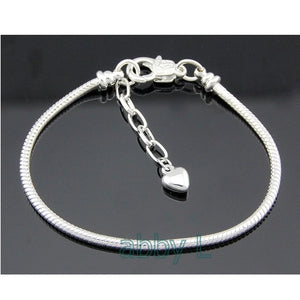 10 Pcs Silver Plated Lobster Clasp Snake Chain Charm Bracelets